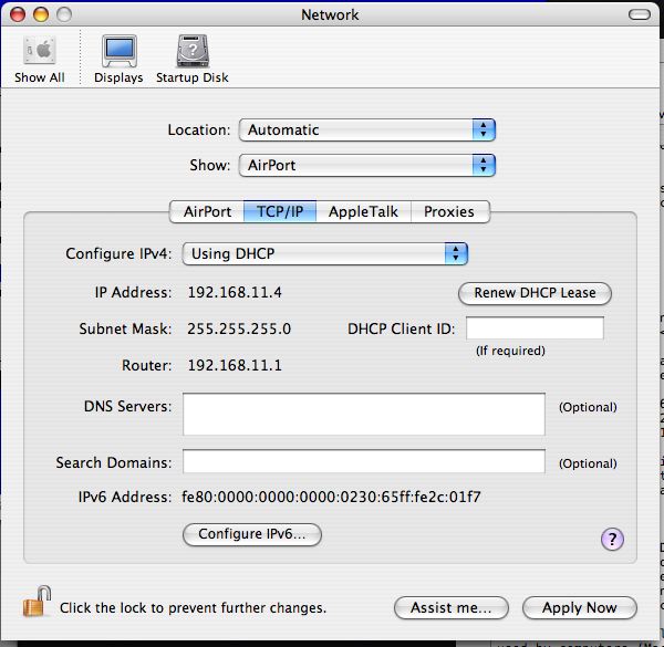 DHCP configuration of my network card