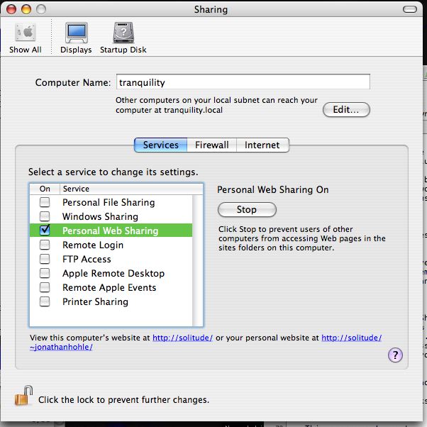 Personal Web Sharing Options